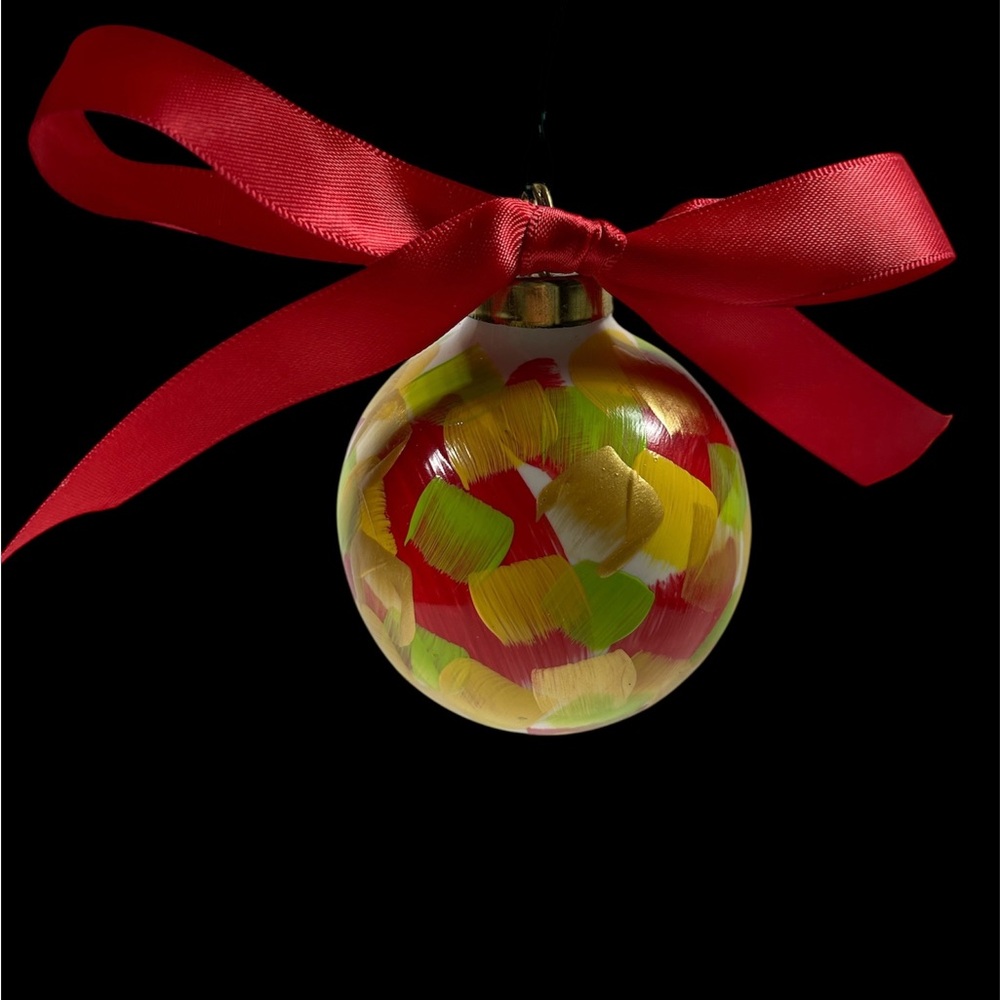 Ornament Hand Painted Handmade Holiday Red Green Gold One of a Kind Abstract
